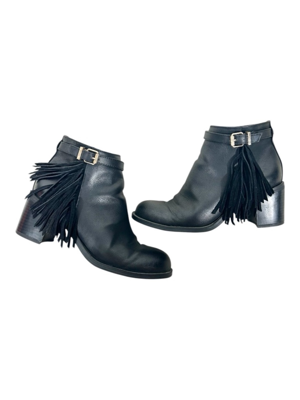 Circus by Sam Edelman Jolie Black Leather‎ Fringe Ankle Booties Size 6.5M